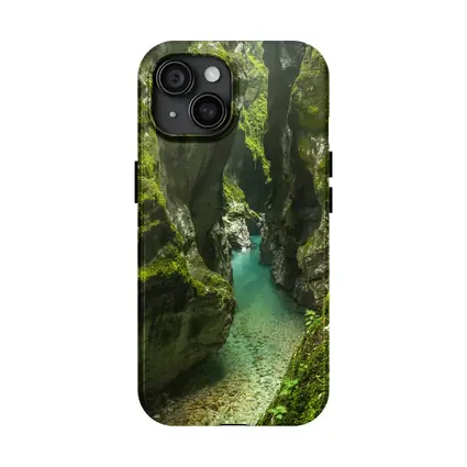Narrow Mossy Canyon With Turquoise River
