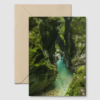 Narrow Mossy Canyon With Turquoise River