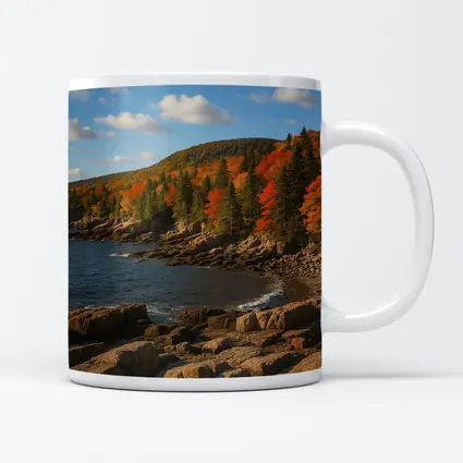 Acadia Rocky Coastline Autumn Forest Landscape