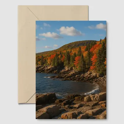 Acadia Rocky Coastline Autumn Forest Landscape
