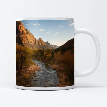 Zion Canyon River Autumn Red Cliffs