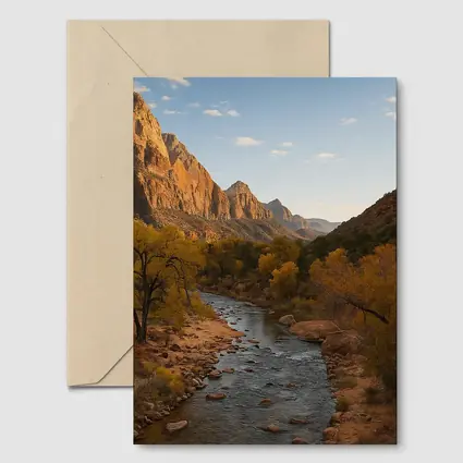 Zion Canyon River Autumn Red Cliffs