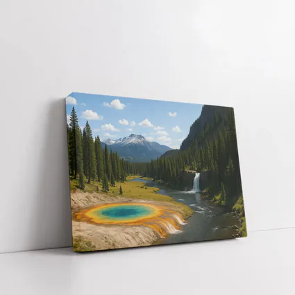 Yellowstone Hot Spring Forest Mountain Waterfall
