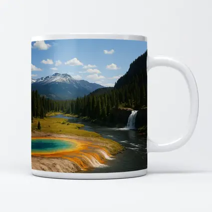Yellowstone Hot Spring Forest Mountain Waterfall