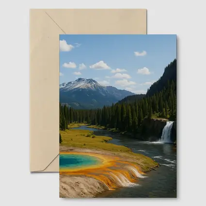 Yellowstone Hot Spring Forest Mountain Waterfall