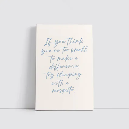 Mosquito Quote Blue Script Beige Background