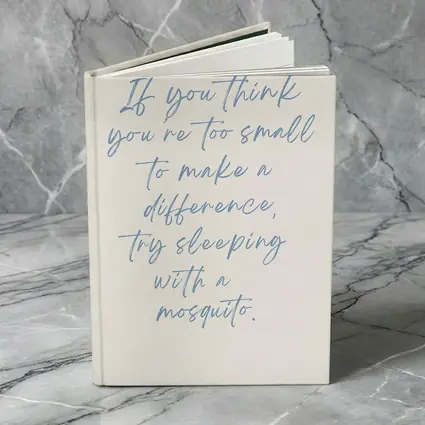 Mosquito Quote Blue Script Beige Background