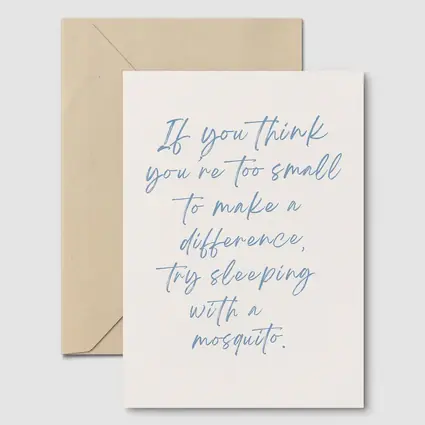 Mosquito Quote Blue Script Beige Background
