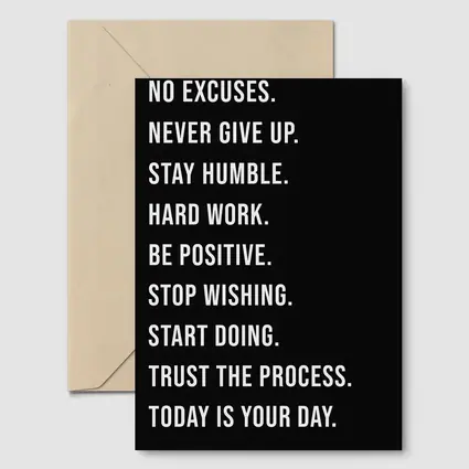 No Excuses Hard Work Motivational Quote Black