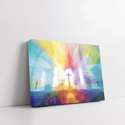 Colorful Church Interior Cross Abstract Art