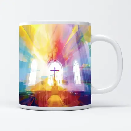 Colorful Church Interior Cross Abstract Art