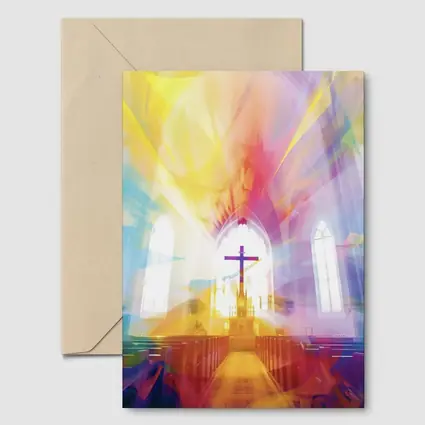 Colorful Church Interior Cross Abstract Art