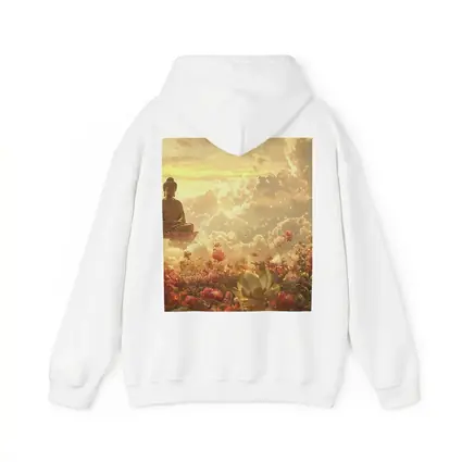 Buddha Meditating Above Golden Floral Clouds