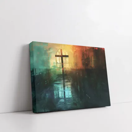Cross Inside Dark Atmospheric Church Interior