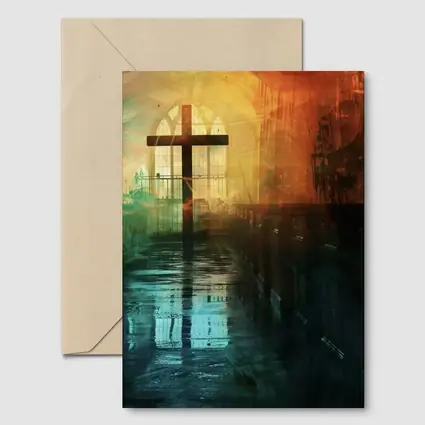 Cross Inside Dark Atmospheric Church Interior