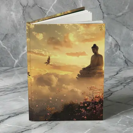 Buddha Statue Golden Sky Cherry Blossoms