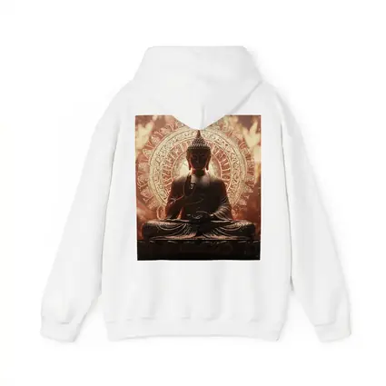Golden Buddha Statue Glowing Mandala Background