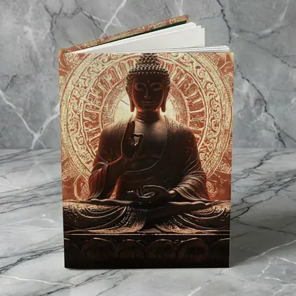 Golden Buddha Statue Glowing Mandala Background