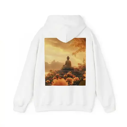 Buddha Meditating Golden Lotus Flowers Landscape