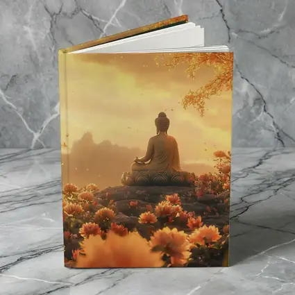 Buddha Meditating Golden Lotus Flowers Landscape
