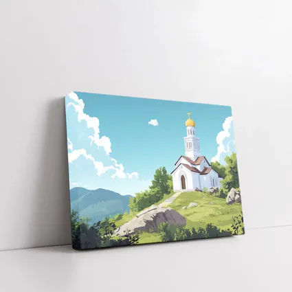 Orthodox Church Hilltop Anime Style Landscape