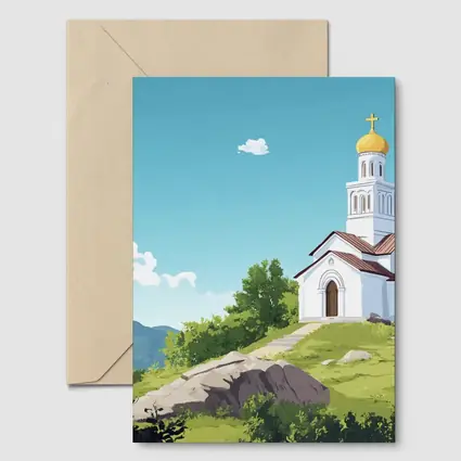 Orthodox Church Hilltop Anime Style Landscape