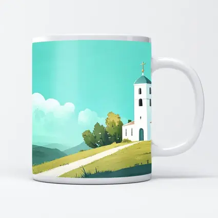 White Church on Hill Illustration Art
