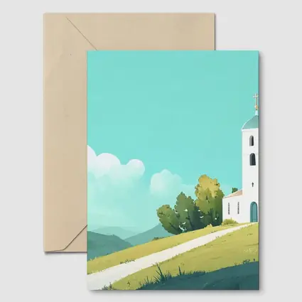 White Church on Hill Illustration Art