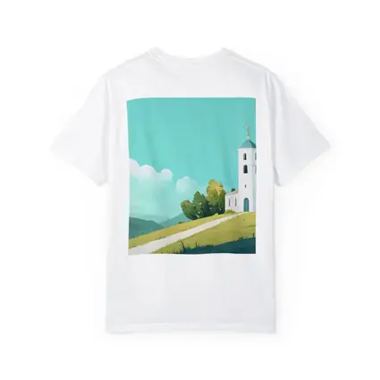 White Church on Hill Illustration Art