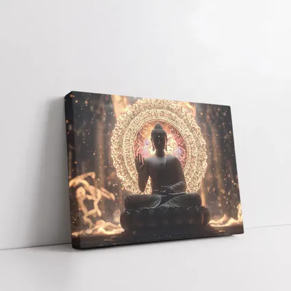 Buddha Statue Glowing Mandala Spiritual Light