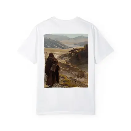 Desert Travelers Walking Through Ancient Rocky Valley