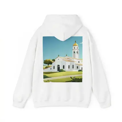 White Church Bell Tower Green Hills Illustration