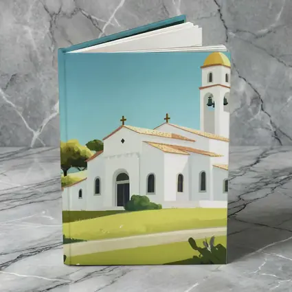 White Church Bell Tower Green Hills Illustration