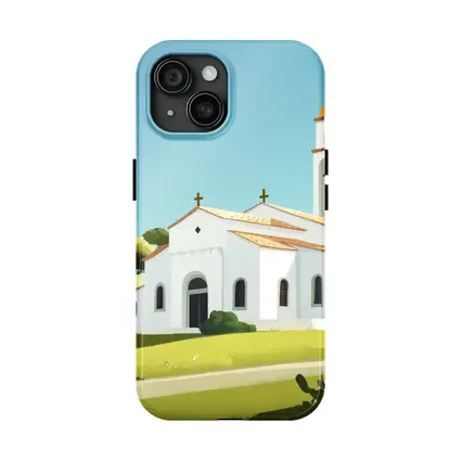 White Church Bell Tower Green Hills Illustration