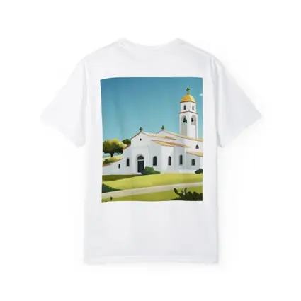 White Church Bell Tower Green Hills Illustration