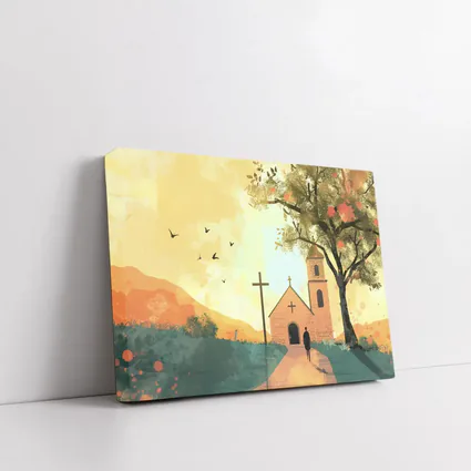 Church Cross Illustration Warm Autumn Landscape