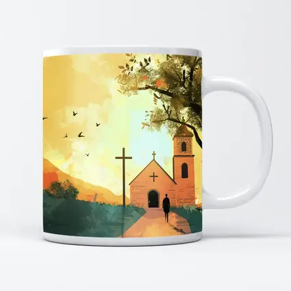 Church Cross Illustration Warm Autumn Landscape
