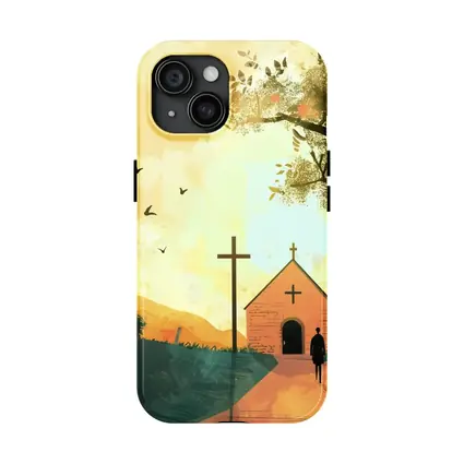 Church Cross Illustration Warm Autumn Landscape