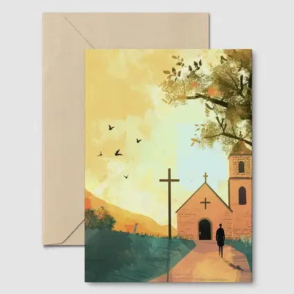 Church Cross Illustration Warm Autumn Landscape