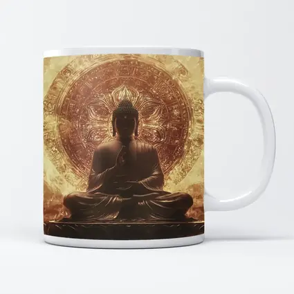 Buddha Statue Golden Mandala Fire Background