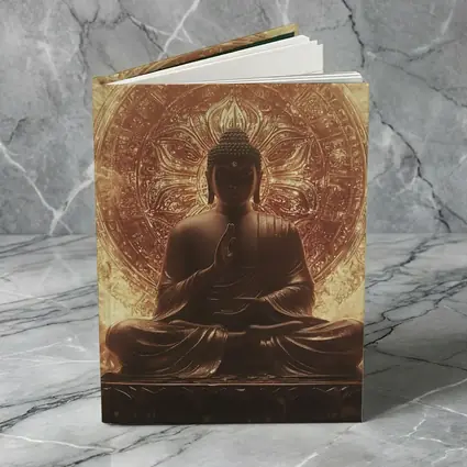 Buddha Statue Golden Mandala Fire Background