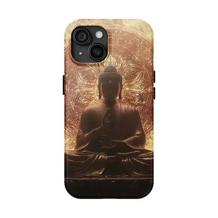 Buddha Statue Golden Mandala Fire Background