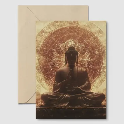 Buddha Statue Golden Mandala Fire Background