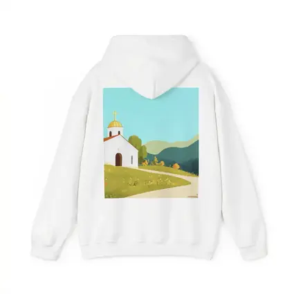 White Church Golden Domes Green Hills Illustration