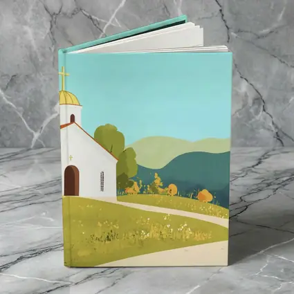 White Church Golden Domes Green Hills Illustration