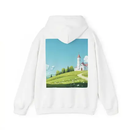 White Church on Green Hill Illustration