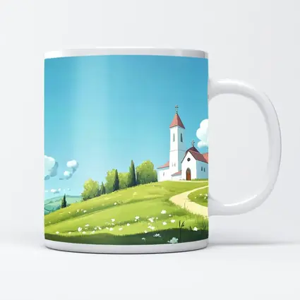 White Church on Green Hill Illustration
