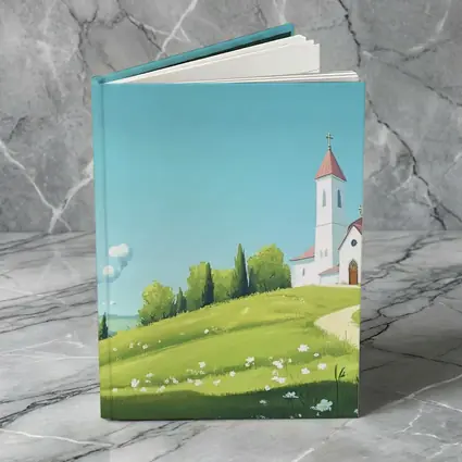 White Church on Green Hill Illustration