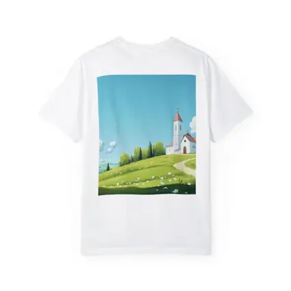 White Church on Green Hill Illustration