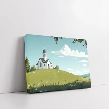 White Chapel On Green Hill Illustration